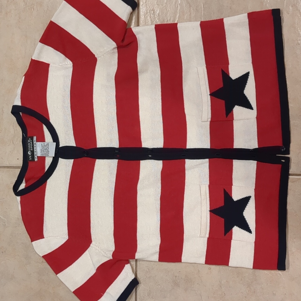 Sag Harbor Petites American Flag Cardigan Size PM